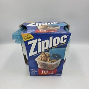 New Vintage Ziploc Medium Tall Square Containers Blue 4 Ct. 4 Cups OR 32 oz.each
